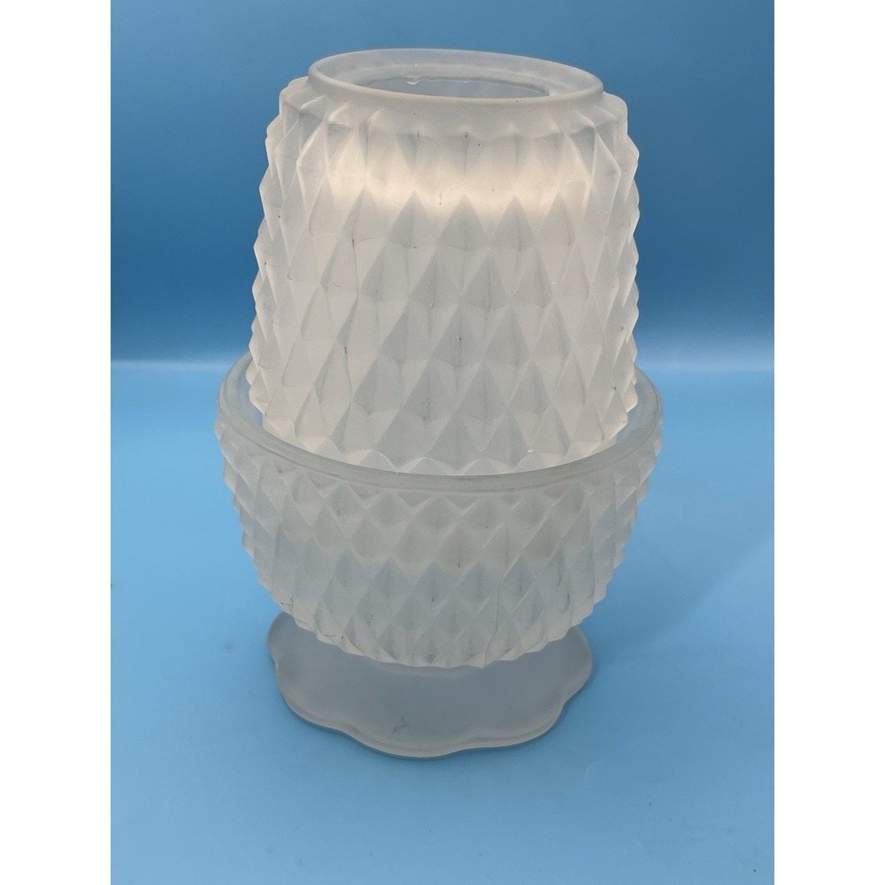 Vintage Indiana 2 piece Glass Fairy Lamp White Satin Frosted Diamond READ